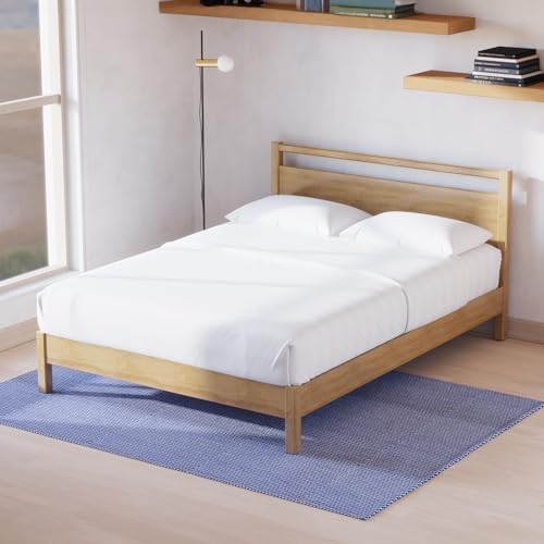 LIFEMENT Signature Wood Platform Bed Frame with Headboard, Essential, Noise Free, Under Bed Storage, No Box Spring Needed, Easy Assembly (Natural, King (U.S. Standard))