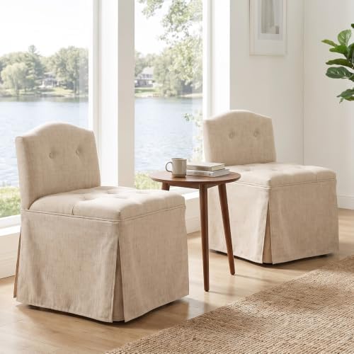 Beige Makeup Vanity Chair with Back & Wheels