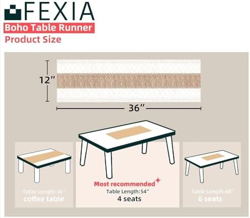 FEXIA Boho Table Runner for Fall Home Decor 12x36 Farmhouse Woven Runner