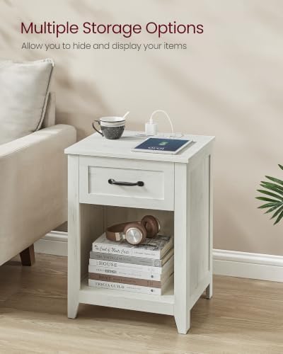 VASAGLE Farmhouse Wood Nightstands with Charging Station