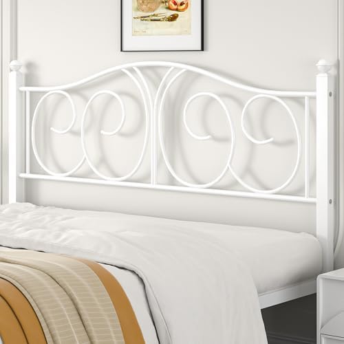 VECELO Queen Size Metal Platform Bed Frame with headboard and Footboard, Heavy Duty Mattress Foundation, Steel Slat Support, No Box Spring Needed, Easy Assembly, Pure White