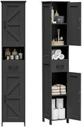 Homhedy 67" H Tall Bathroom Storage Cabinet with Barn Doors and Drawer | Narrow Storage Unit with Adjustable Shelves, Floor Cabinet for Bathroom, Living Room, Entryway or Kitchen, Black, 11.8" W