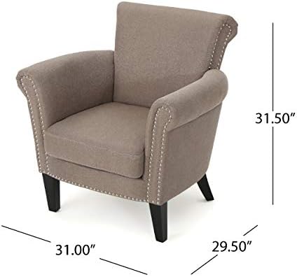 Christopher Knight Home Brice Vintage Scroll Arm Studded Fabric Club Chair, Light Coffee / Dark Brown, 31D x 29.5W x 31.5H in