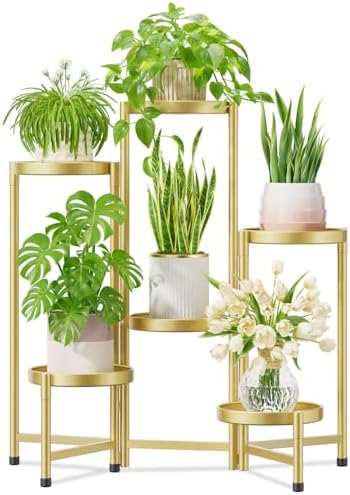 iDavosic.ly Plant Stand Indoor Outdoor, 6 Tier Metal Corner Shelf, Gold