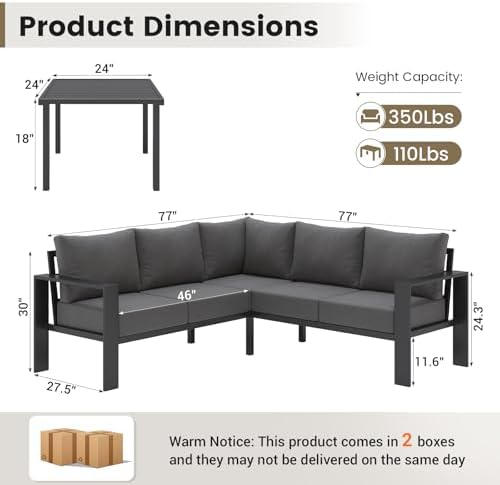 UDPATIO 6-Piece L Shaped Outdoor Sectional Sofa, 6" Thick Cushion