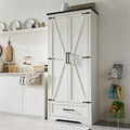 JXQTLINGMU Farmhouse Kitchen Pantry Cabinet - 72" Tall Wood Kitchen Storage Cabinets with Adjustable Shelves & 2 Barn Style Doors & Drawer, Versatile Storage for Dining Room, Bathroom, Antique White