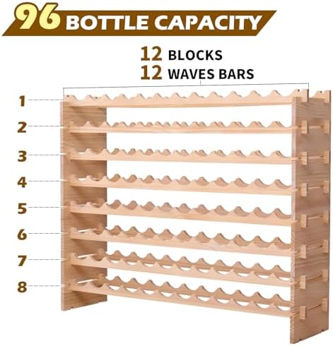 Wooden Stackable Storage Modular countertop Wine Rack cabinet-96bottle Freestanding for Floor Wine Display Stand Holder