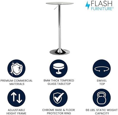 Flash Furniture 23.5 in Glass Adjustable Round Table