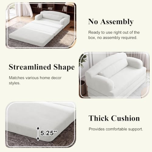 57” Convertible Sleeper Sofa Bed, Boneless Couch, White
