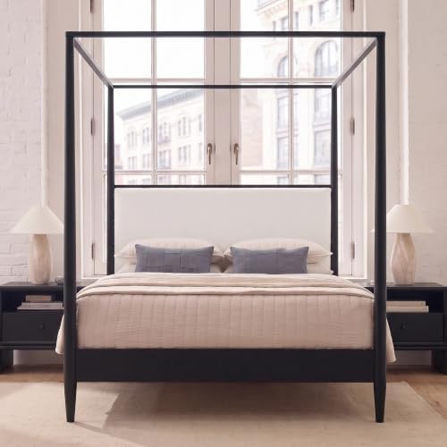 Queen Size Wood Canopy Bed Frame, Black Vintage Four-Posters Platform Beds