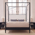 Queen Size Wood Canopy Bed Frame, Black Vintage Four-Posters Platform Beds