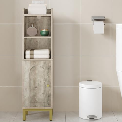 Hzuaneri Bathroom Storage Cabinet, Small Corner Floor Cabinet | Narrow Toilet Paper Holder, Bathroom Organizer with Adjustable Shelf, 2 Doors, for Small Spaces, Rustic Greige BC38205GV1