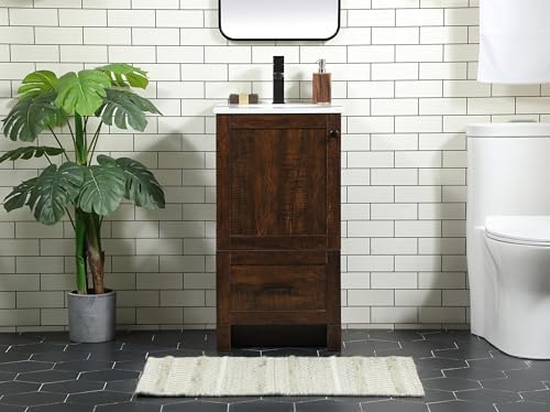 18" Pre-Assembled Bathroom Vanity with Sink, Engineered Wood, Ivory White Engineered Marble Countertop Attached, Single Oval Porcelain Sink, 1 Soft-Close Drawers, Expresso
