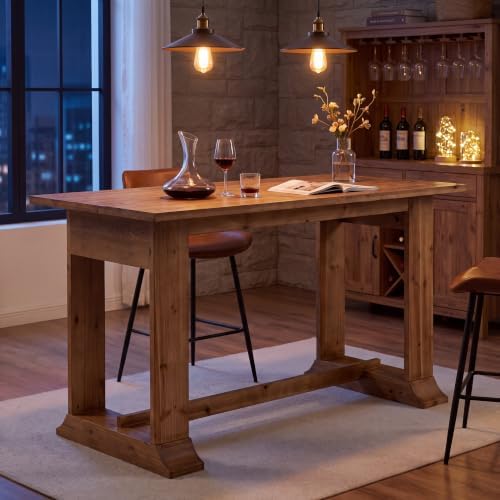 Solid Wood Bar Height Table, Counter Height Dining Table, Natural