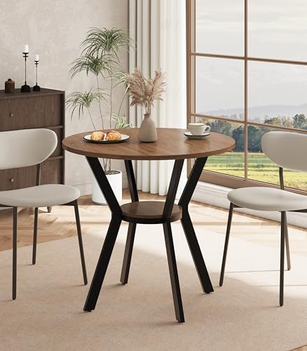 MECHYIN 31.5" Round Dining Table for 2-4, Small Kitchen Table with Storage