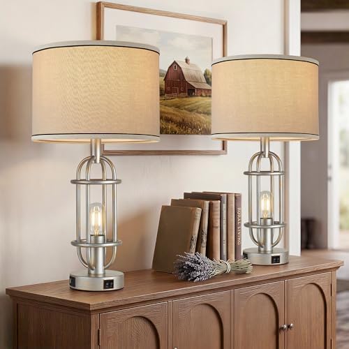 Reaketon 22.3”Farmhouse Table Lamps for Living Room, Bedroom Lamps Set of 2