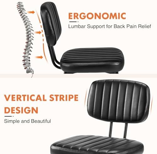 Sweetcrispy Dining Chairs Set of 6, Upholstered Mid Century Modern Kitchen Accent Chairs with Faux Leather Cushion Seat & Metal Legs for Home Office, Living Room - Black