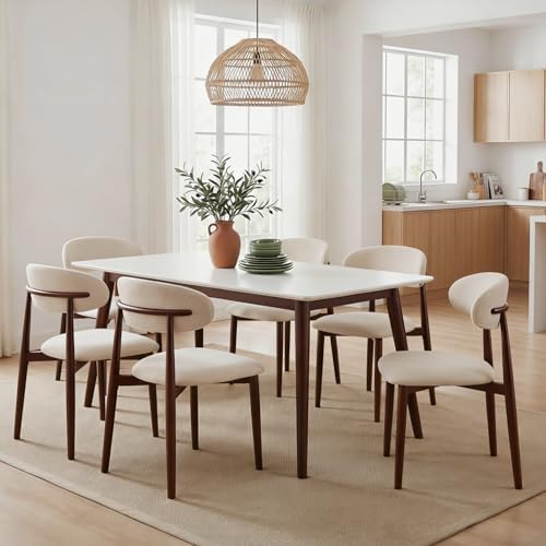 UVV Dining Chairs Set of 6, Metal Kitchen Chairs with Modern Fabric Upholstered for Dining Room, Beige