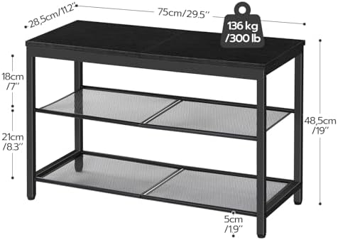 HOOBRO Shoe Bench, 3-Tier Shoe Rack, Industrial Shoe Organizer Storage Bench, 29.5 inches Entry Bench with Mesh Shelves, for Entryway, Living Room, Hallway, Easy Assembly, Black BB75HX01