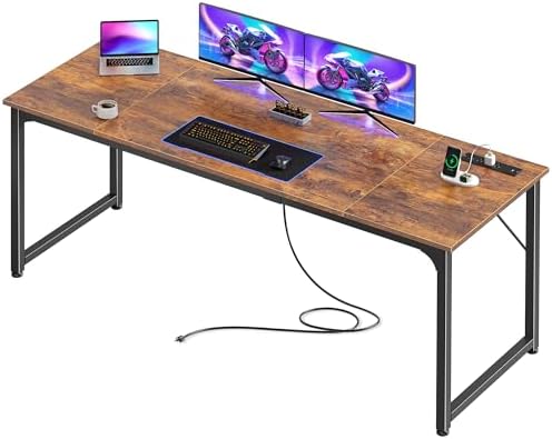 PRAISUN 70 X 24 Inch Computer Desk, Power Outlets, USB-C, Rustic Brown