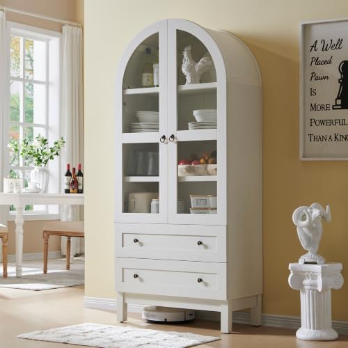 IFGET 71" Tall Arched Kitchen Pantry, Kitchens Storage Cabinets, White