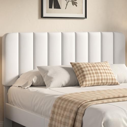 VECELO Full Size Bed Frame with Upholstered Headboard, Velvet Platform Bedframe Mattress Foundation, Strong Wood Slat Support, No Box Spring Needed,White