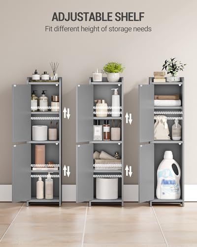 Hzuaneri Bathroom Storage Cabinet, Small Corner Floor Cabinet with 2 Doors | Narrow Toilet Paper Cabinets with Adjustable Shelf, Bathroom Organizer for Small Spaces, 7.9" D x 7.9" W x 29.5" H Gray