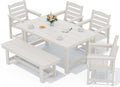 SERWALL Outdoor Dining Set, Patio Dining Set with Bench, White