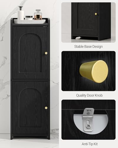 Hzuaneri Bathroom Storage Cabinet, Small Corner Floor Cabinet with 2 Doors | Narrow Toilet Paper Cabinets with Adjustable Shelf, Bathroom Organizer for Small Spaces, 7.9" D x 9.8" W x 29.5" H Black