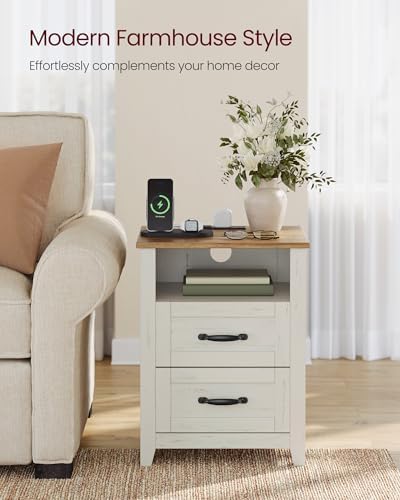 VASAGLE Set of 2 Nightstands with 2 Drawers and Charging Station