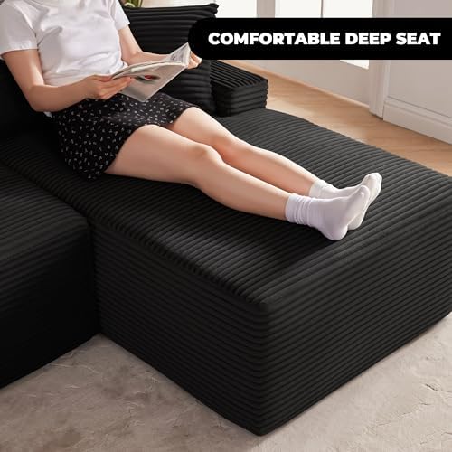Mangodan Cloud Sectional Sofa, Boneless Couch for Living Room, Black