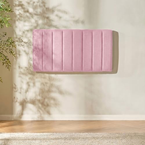 Nestl Upholstered Twin Headboard - Easy Assemble Channel Stitched Headboard Twin Size - Wall Mounted Headboards with 3D Soundproof Wall Panels Peel & Stick Floating Headboards, Pink