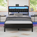 Furnulem Full Size Bed Frame with Charging Station and LED Lights