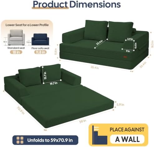 COMAX Convertible Futon Sofa Bed, 59" Folding Boneless Loveseat Small Couch
