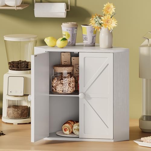 Trironsun Corner Bread Box for Kitchen Counter Double Layer Bamboo Bread Storage Container Large Capacity Bread Storage Bin Farmhouse Breadbox Organizer (White)