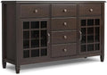 SIMPLIHOME Connaught 60" Wide Solid Wood 3-Door Buffet in Chestnut Brown