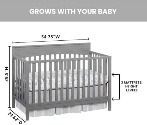 Oxford Baby Harper 4-in-1 Convertible Crib, Dove Gray, GreenGuard Gold Certified