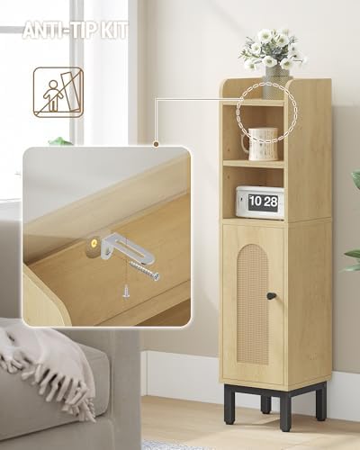 Hzuaneri Bathroom Storage Cabinet, Small Corner Floor Cabinet | Narrow Toilet Paper Holder, Bathroom Organizer with Adjustable Shelf, 2 Doors, for Small Spaces, Rattan Yellow BC08202Y