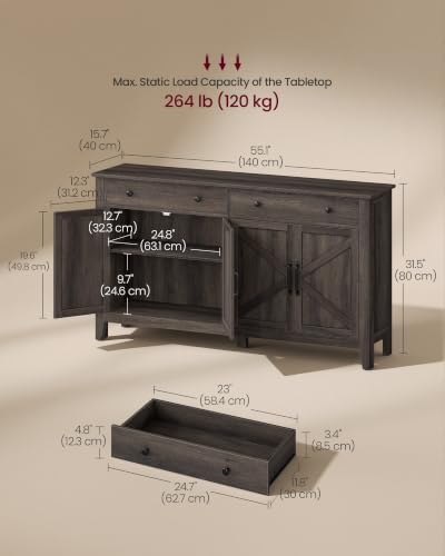 VASAGLE Farmhouse Buffet Cabinet, Coffee Bar with 2 Drawers