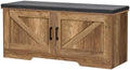 HOMSHO Farmhouse Shoe Storage Bench with 2 Barn Doors & Padded Seat Cushion