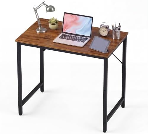 YOUDENOVA 32 Inch Small Computer Desk, Home Office Desk with Sturdy Metal Frame, Modern Writing Study Table for Bedroom, Student, Laptop, Gaming, Rustic Brown