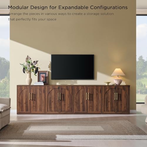 ACCOHOHO Arched Door Sideboard Buffet Cabinet Set of 4, Brown