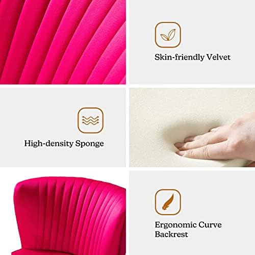 HULALA HOME Velvet Accent Chair, Modern Upholstered Cute Side Chair with Gold Metal Legs, Armless Wingback Slipper Chair Comfy Living Room Chair for Bedroom Guest Room Vanity,Fuchsia