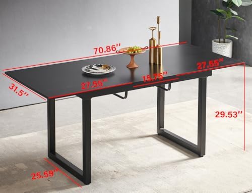 55''- 71'' Extendable Dining Room Table, Expandable Dining Table with Metal Leg, Modern Mid Century Large Table, for 2-6 Person, Black