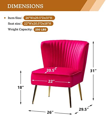 HULALA HOME Velvet Accent Chair, Modern Upholstered Cute Side Chair with Gold Metal Legs, Armless Wingback Slipper Chair Comfy Living Room Chair for Bedroom Guest Room Vanity,Fuchsia