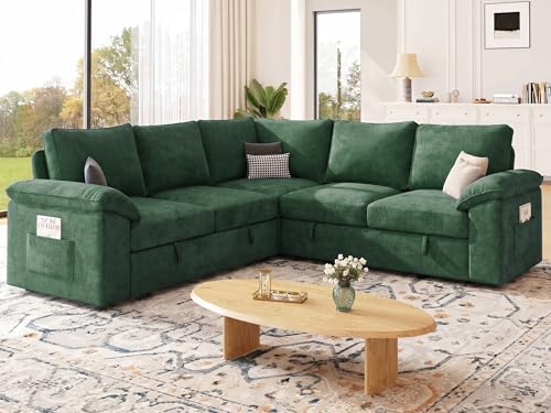 85'' Modular Sectional Sofa with Pull Out Bed, Sleeper Sofa, Green