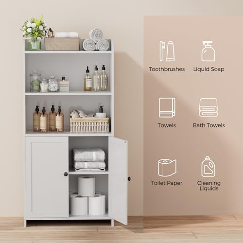Homhedy Small Bathroom Storage Cabinet, Toilet Paper Storage Cabinet | Bathroom Floor Cabinet with Doors and Shelves, Bathroom Organizers for Small Spaces, 9.8" D x 19.7" W x 39.9" H, White