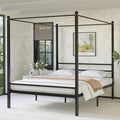 Lutown-Teen King Size Canopy Bed Frame, Four Poster Metal Frame, Black