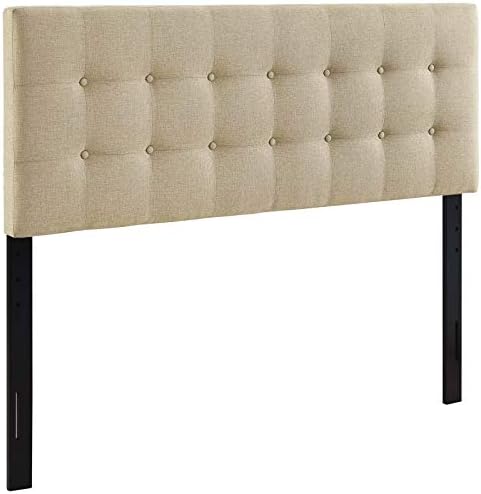 Modway Emily Tufted Button Linen Fabric Upholstered Queen Headboard in Beige