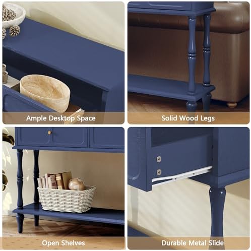 ARTPOWER 47" Mid-Century Console Table, 2 Drawers and Open Shelf, Blue